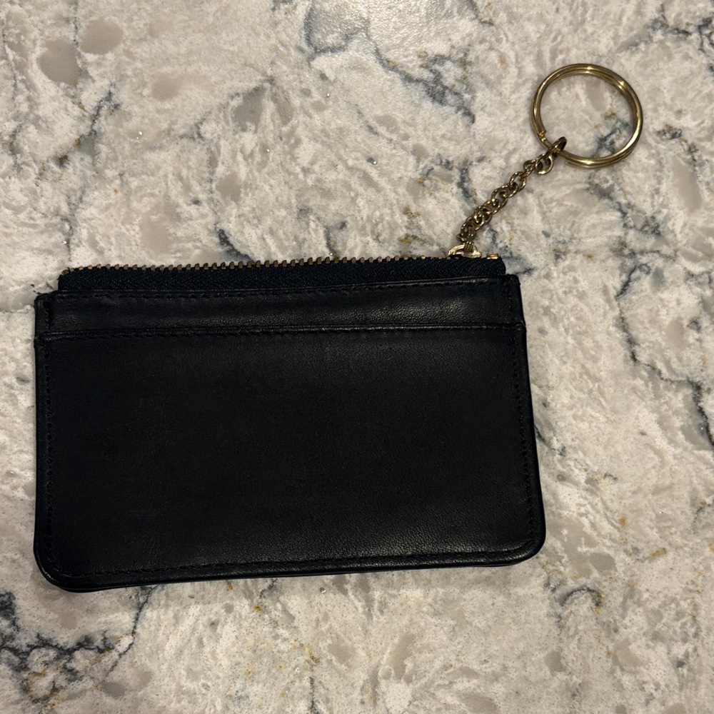 Coach Black Leather Card Holder with Gold Keychain